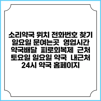 소리약국 위치 전화번호 찾기 | 일요일 문여는곳 | 영업시간 | 약국배달 | 피로회복제 | 근처 토요일 일요일 약국 | 내근처 24시 약국 홈페이지