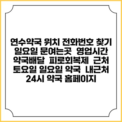 연수약국 위치 전화번호 찾기 | 일요일 문여는곳 | 영업시간 | 약국배달 | 피로회복제 | 근처 토요일 일요일 약국 | 내근처 24시 약국 홈페이지