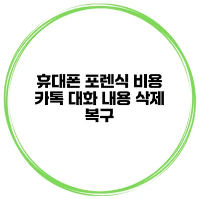 휴대폰 포렌식 비용: 카톡 대화 내용 삭제 복구