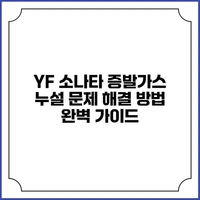 YF 소나타 증발가스 누설 문제 해결 방법 완벽 가이드