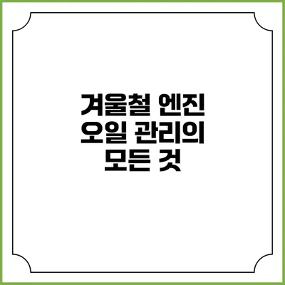 겨울철 엔진 오일 관리의 모든 것
