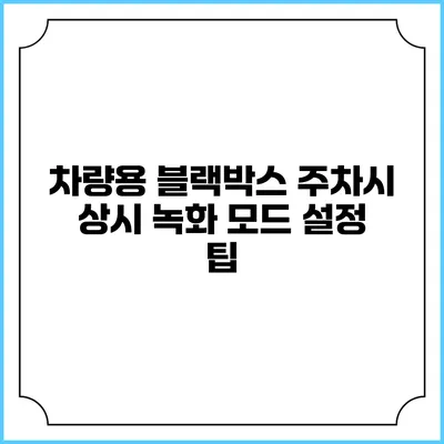 차량용 블랙박스 주차시 상시 녹화 모드 설정 팁